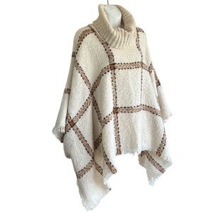 WORLD MARKET Poncho, Womens, one Size, Cozy cream Plaid, Cowl Neck. NWT